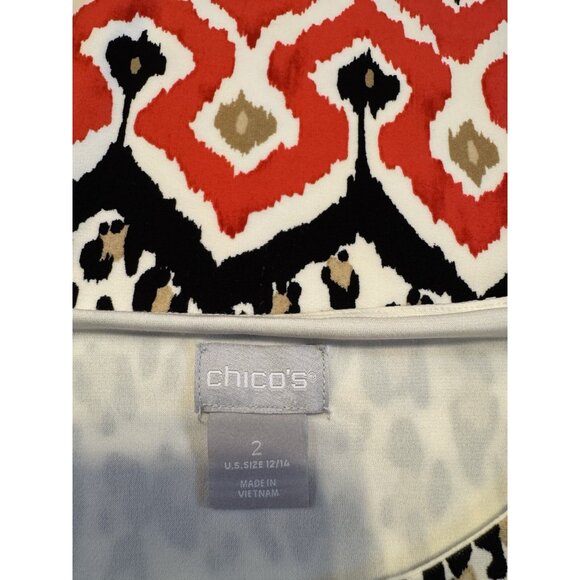 Chicos Shift Dress 2 Large 12 14 Cream Brown Black Red Animal Print Stretch - Picture 8 of 12